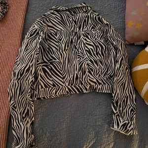 Zebra print cropped Jean jacket